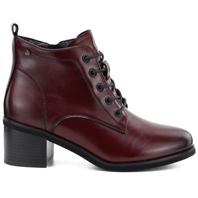 7. Women's leather lace-up high-heeled ankle boots, burgundy, Vinceza EN27-133107