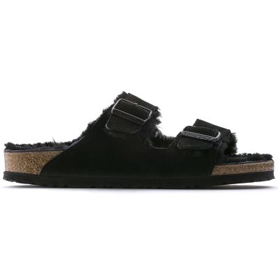 6. Birkenstock Arizona VL Shearling Black Suede Leather Regular Wide Women's Insulated Flip-Flops with Lambswool (0752661)
