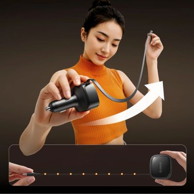 4. Orico FC-66-1A2C 66W Car Charger with Built-in Retractable USB-C Cable - Black