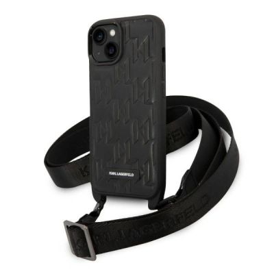 Karl Lagerfeld Monogram Plaque Logo Strap Case for iPhone 14 / 15 / 13 6.1" - Black