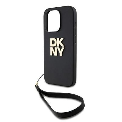 4. DKNY Wrist Strap Stock Logo case for iPhone 15 Pro - black
