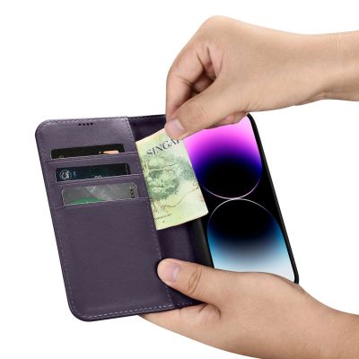 11. iCarer Wallet Case 2in1 Cover iPhone 14 Pro Anti-RFID Leather Flip Case Dark Purple (WMI14220726-DP)