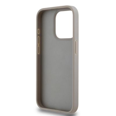 7. DKNY Leather Mono Stripe & Metal Logo case for iPhone 15 Pro Max - beige