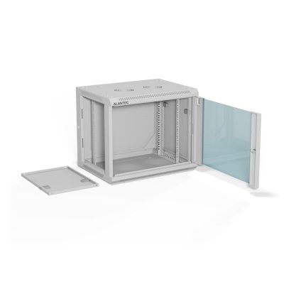 6. ALANTEC Wall-mounted cabinet 19" 9U 600x450, glass door, gray, assembled (SW-9U-600-450-01-SA)