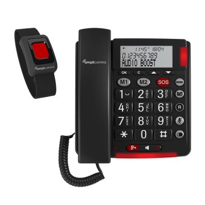 amplicomms BigTel 50 Alarm Plus Analog Phone Caller Name and ID Dark Gray