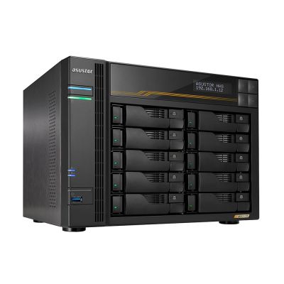 2. AS6810T NAS; Tower; 10x (3.5" SATA HDD/ 2.5" SSD); AMD Ryzen Embedded V3C14; 16G ECC DDR5 SODIMM (max. 64GB), 2x 10GbE, 2x 5GbE, 4x M.2 2280 NVMe PCIe 4.0, 2x USB4, 2x USB 3.2 Gen, 1x optional 10 GbE card