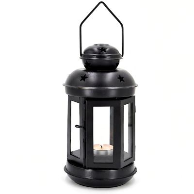 TEA LIGHT LANTERN CANDLE HOLDER 20CM BLACK