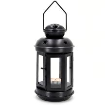 TEA LIGHT LANTERN CANDLE HOLDER 20CM BLACK