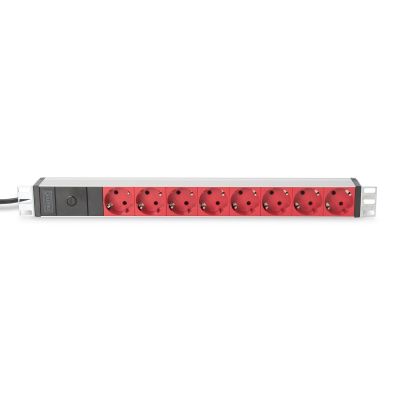 2. Digitus PDU 19" Rackmount Power Strip, 8x red schuko sockets, 2.0m, 1x C14 plug, 10A, aluminum profile
