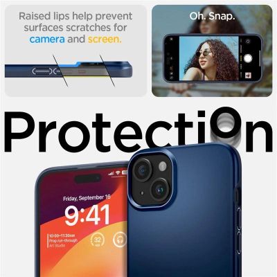 11. Spigen Thin Fit iPhone 15 Plus Case - Blue