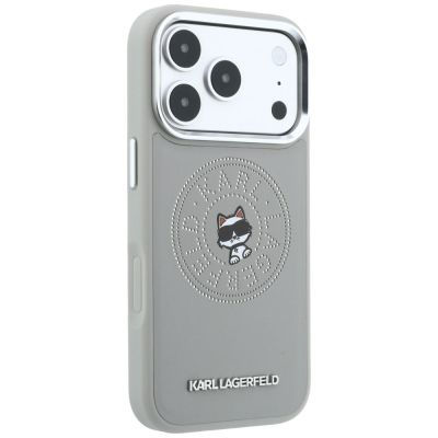 4. Karl Lagerfeld Point & Choupette Sketch MagSafe Case for iPhone 18 Pro / 17 Pro - Gray