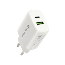 EVERACTIVE MAINS CHARGER WITH 1 X USB QUICK CHARGE 3.0 AND 1 X USB-C PD PPS 25 W, WHITE, SC-370Q