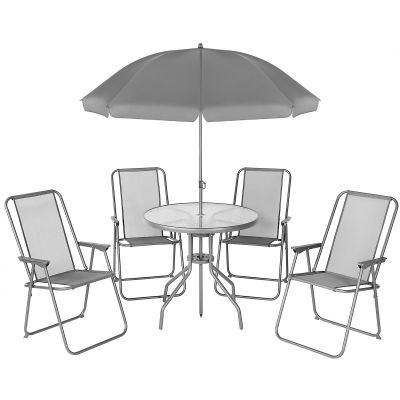 12. GARDEN FURNITURE SET ROUND TABLE 4 CHAIRS AND UMBRELLA DARK GREY