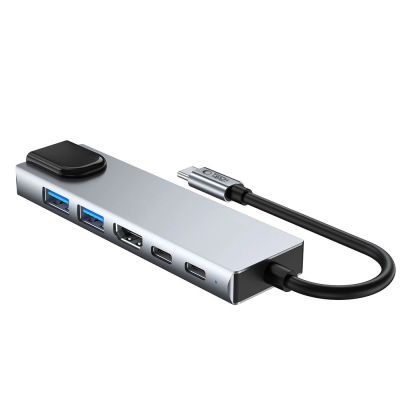 4. Tech-Protect HB02 HUB Adapter 6in1 USB-C + USB2.0 + USB3.0 + HDMI 4K 30Hz + RJ45 + PD100W - gray