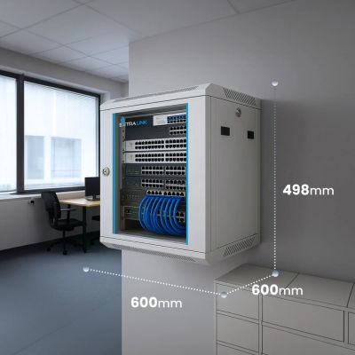 24. Extralink 9U 600x600 Gray Wall-Mounted Rack Cabinet