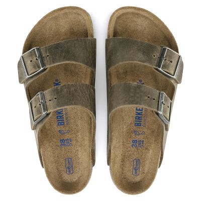 6. Birkenstock Arizona Soft Footbed Oiled Leather Narrow Faded Khaki Slides for Narrow Feet (1019377)