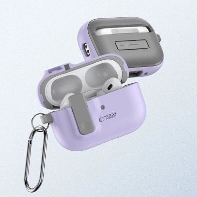 3. Tech-Protect Slim Hook Case with Carabiner for Apple AirPods Pro 1 / 2 - Purple