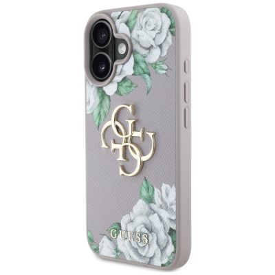 2. Guess Grained Roses Big 4G Logo iPhone 16 Case - Purple