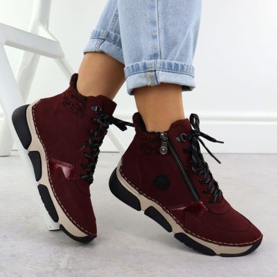 5. Burgundy Suede Ankle Boots for Women Rieker 45960-35