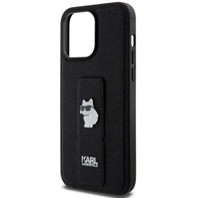 6. Karl Lagerfeld Gripstand Saffiano Choupette Pins case for iPhone 13 Pro Max - black