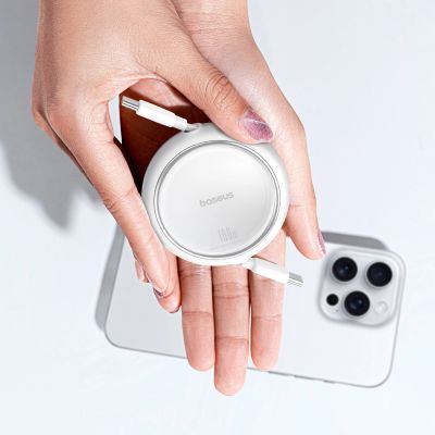 9. Baseus Free2Draw Mini USB-C - USB-C 100W 1m retractable cable - white