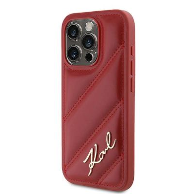 2. Karl Lagerfeld Diagonal Quilted Script case for iPhone 15 Pro Max - red