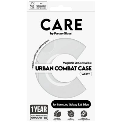 4. CARE by PanzerGlass Flagship Urban Combat White QI Case for Samsung Galaxy S25 Edge - Transparent