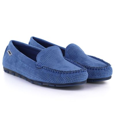 3. Women's moccasins, suede shoes, blue Potocki 09301