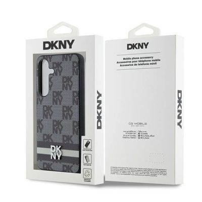 8. DKNY Leather Checkered Mono Pattern & Printed Stripes Case for Samsung Galaxy S24 - Black