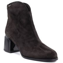 Women's leather ankle boots with high heels, chocolate, Vinceza 91178