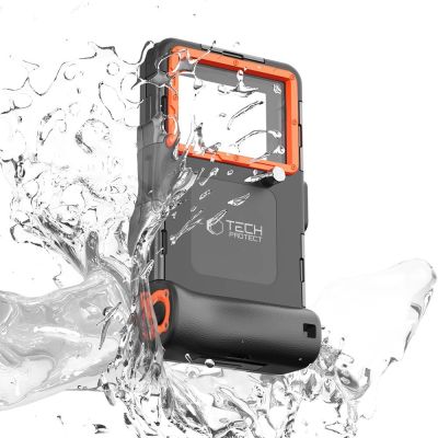 3. Tech-Protect Waterproof Case IPX8 for 4.7-6.7" Smartphones - Black and Orange