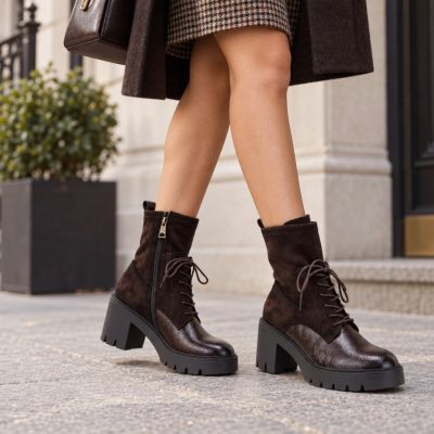 5. Women's Heeled Platform Ankle Boots in Chocolate Brown Vinceza 58665