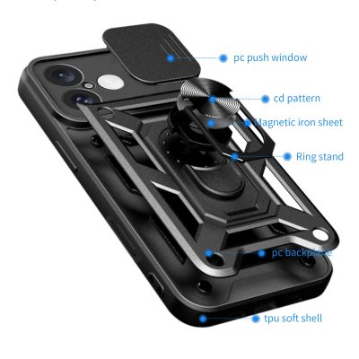 8. Hybrid Armor Camshield iPhone 16 Armored Case with Camera Cover and Stand - Black