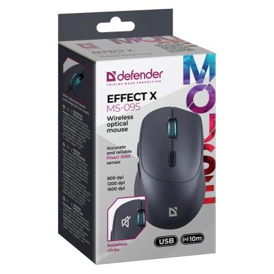 6. DEFENDER EFFECT X MS-095 RF BLACK MOUSE 1600 dpi 6P