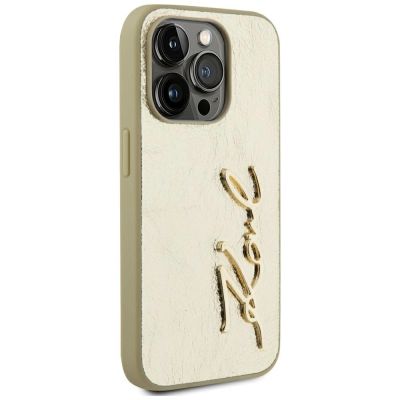 4. Karl Lagerfeld Wrinkled Metal Signature iPhone 15 Pro Max Case - Gold
