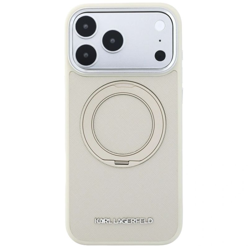 3. Karl Lagerfeld Ring Stand 360 Saffiano Classic Logo MagSafe Case for iPhone 18 Pro Max / 17 Pro Max - Beige