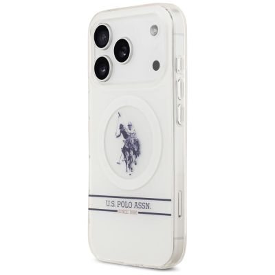 2. US Polo DH and Bottom Stripe Logo MagSafe Case for iPhone 17 Pro - White
