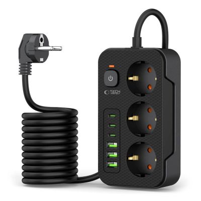 2. Tech-Protect PC3X6 Power Strip 3 Sockets 240V + 3xUSB-A + 3xUSB-C 200cm - Black