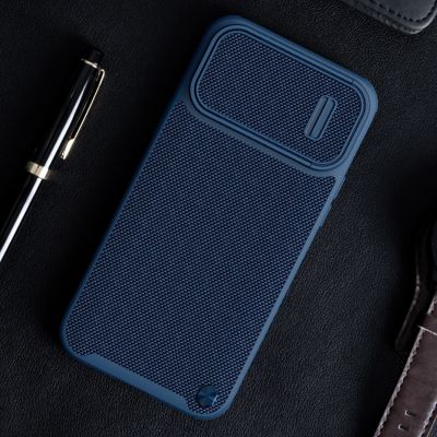 15. Nillkin Textured S Case for iPhone 14 Plus, armored cover with camera cover, blue