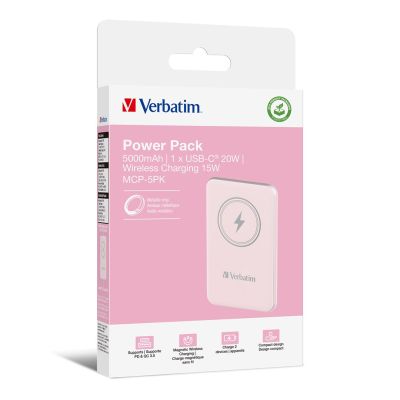 5. Verbatim Charge 'n' Go Lithium Polymer (LiPo) 5000 mAh Wireless Charging Pink