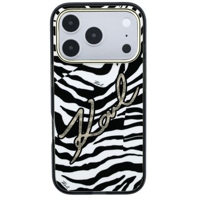 3. Karl Lagerfeld IML Signature Zebra Glitter MagSafe Case for iPhone 17 Pro Max / 18 Pro Max - Gold