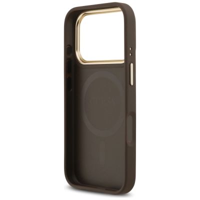 7. Guess 4G Strass Logo & Big Strap Metal Buttons MagSafe Case for iPhone 17 Pro - Brown
