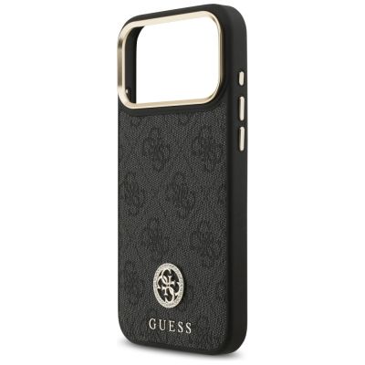 6. Guess 4G Srtass Logo & Big Strap Metal Buttons MagSafe Case for iPhone 17 Pro Max - Black