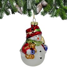 MOLDED GLASS SNOWMAN CHRISTMAS BAUBLE 11 CM SASKA GIFT & DECOR