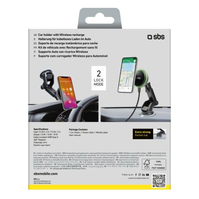 7. SBS TESUPMAGEXTWIR15W Telescopic Smartphone Holder with Wireless Charger, MagSafe Compatible, for Windshield and Dashboard - Black