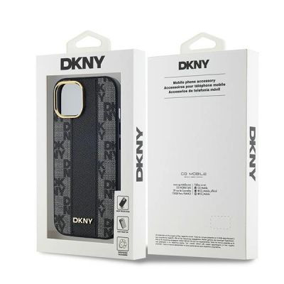 9. DKNY Leather Checkered Mono Pattern MagSafe Case for iPhone 15 Plus / 14 Plus - Black