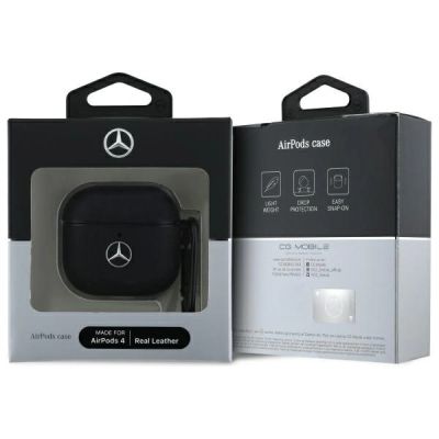 3. Mercedes MEA4CSLBK AirPods 4 cover black/black Leather Metal Logo