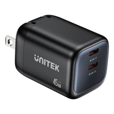31. UNITEK 2X GAN 45W CHARGING UNIT, 2XUSB-C PD 3.0, QC, BLACK