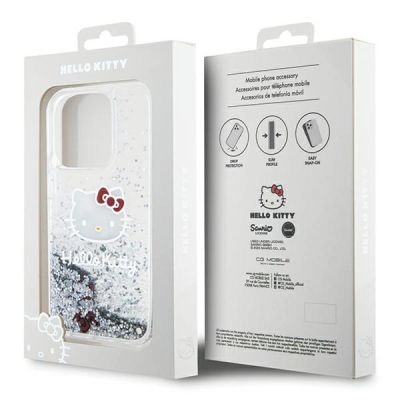 8. Hello Kitty Liquid Glitter Charms Kitty Head case for iPhone 15 Pro - silver