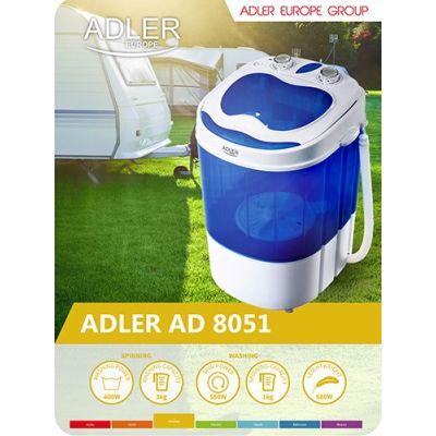 26. Adler AD 8051 travel washing machine (1000 rpm; 3 kg; 370 mm; blue)